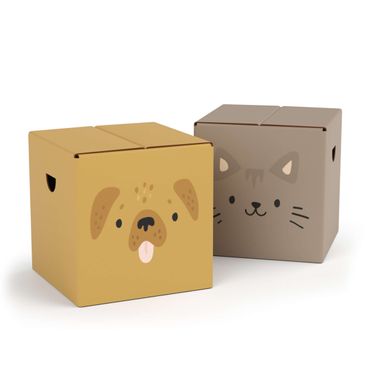 FOLDZILLA 2-teiliges Kinderhocker Set Pappe - Niedlicher Hund & Katze
