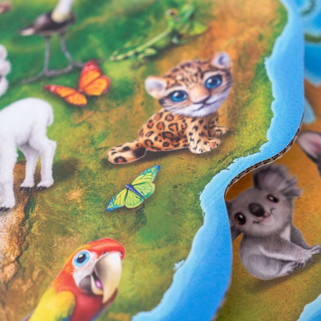 FOLDZILLA 3D Weltkarte - Animal Club International - Pappweltkarte mit Tieren